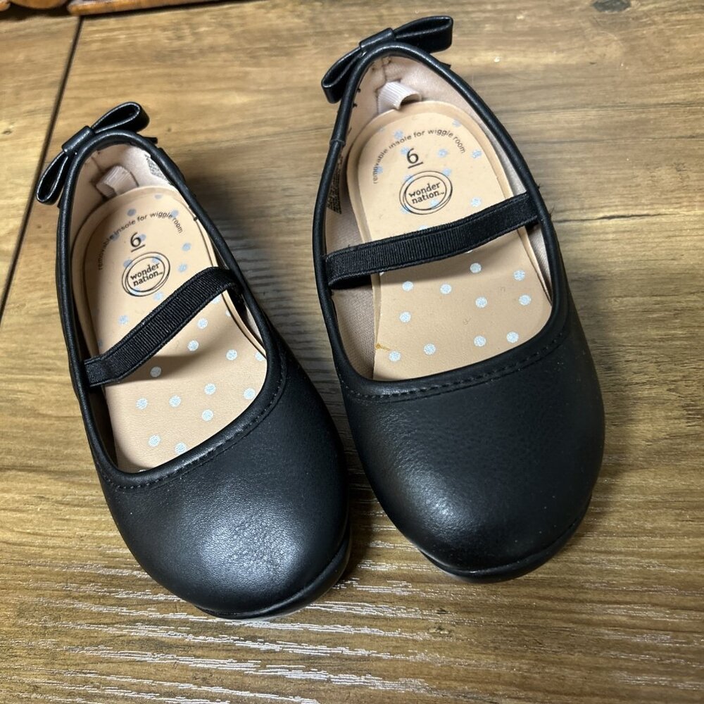 Wondernation Sz 6 Girls Shoes Black Ballet Style Dress